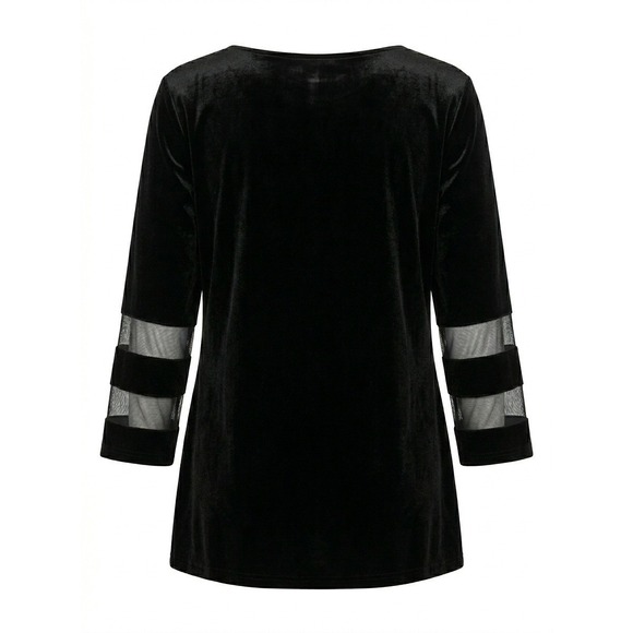 Slim Factor by Investments Womens 2X Black Velvet Mesh Sleeve Blouse New - Picture 3 of 7